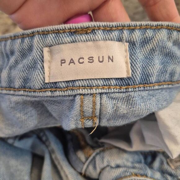PacSun Women's Light Indigo Blue Wash Poly/Spandex Boyfriend Cut 90's Cargo High - Picture 12 of 12